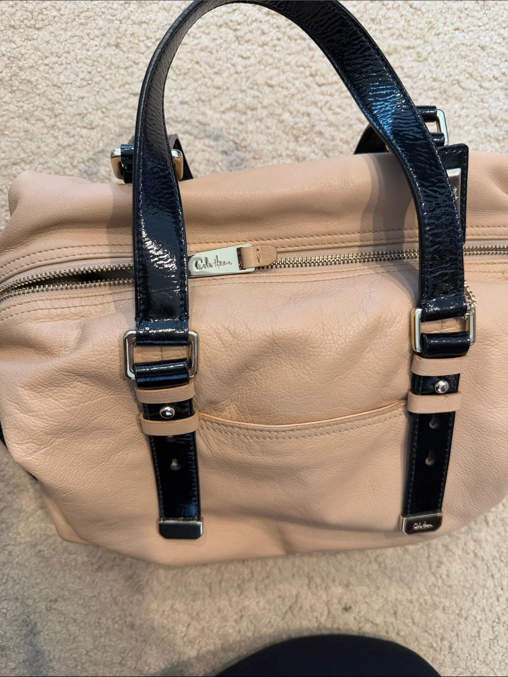 Cole Haan Blush Satchel with Black Patent Straps